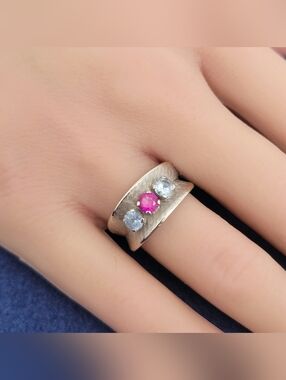 Vintage Esemco 14k White Gold Aquamarine Ruby Ring Size 5.75